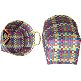 Wäschetasche aus geflochtenen Kunststoffbändern multicolor  Größe XS: Höhe ca. 27/37cm
