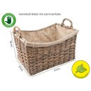 Kaminkorb RATTAN, grau washed, mit eingenähtem Jutefutter...